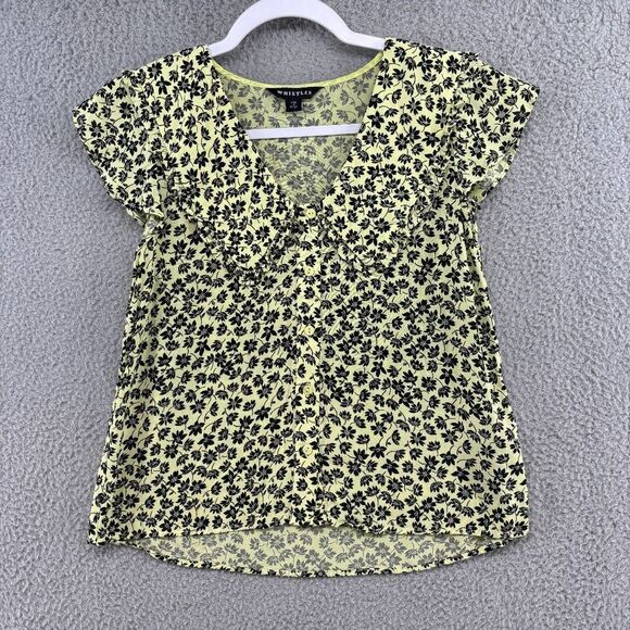 Whistles Yellow Buttercup Oversized Collar Top Size 2 Floral Elegant Chic - Picture 3 of 16